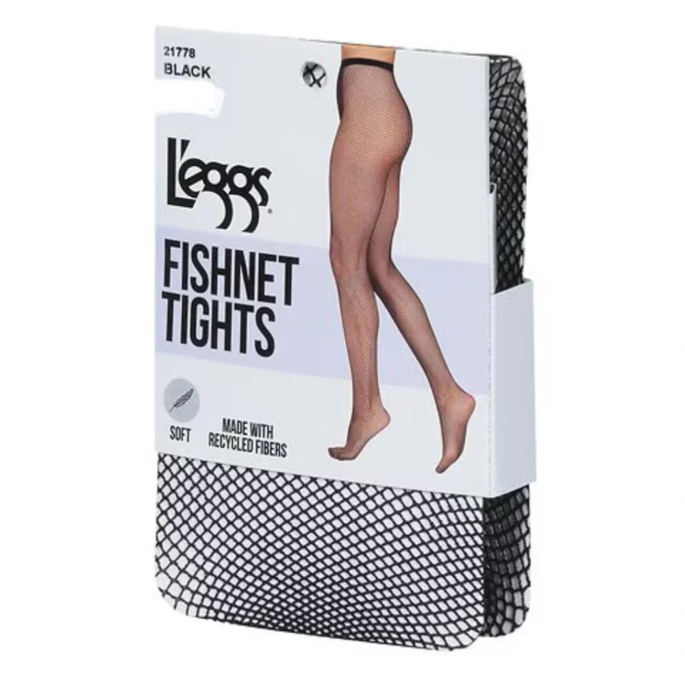 NWT L'eggs Fishnet Sheer Black Tights, S/M, 1.0 pr